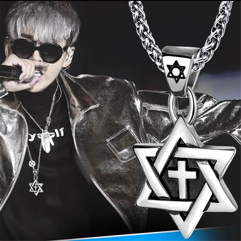 

Star of David Necklace Silver and Gold Tone Stainless Steel Necklace Six Pointed Megan Star Cross Necklace Men collar masculino