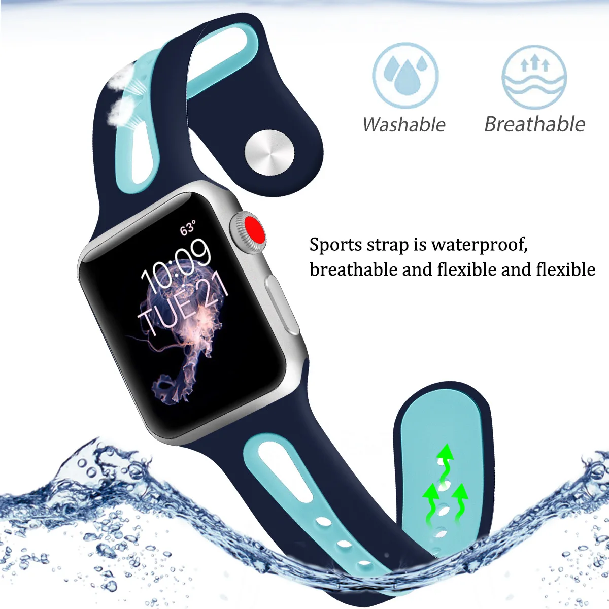 Ремешок силиконовый для Apple Watch Band мягкий спортивный браслет iwatch 38 мм 42 Series 3 2