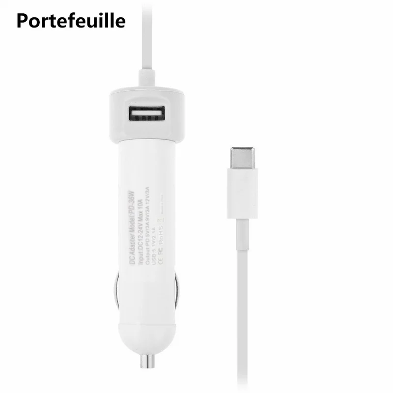 Portefeuille PD 36 Вт Тип USB c USB-C автомобиля Зарядное устройство Dual быстрая зарядка для