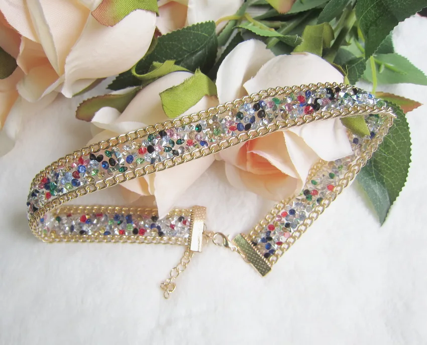 Блестящие цветные стразы 90 элегантное женское колье чокер с кристаллами|lace voile|lace