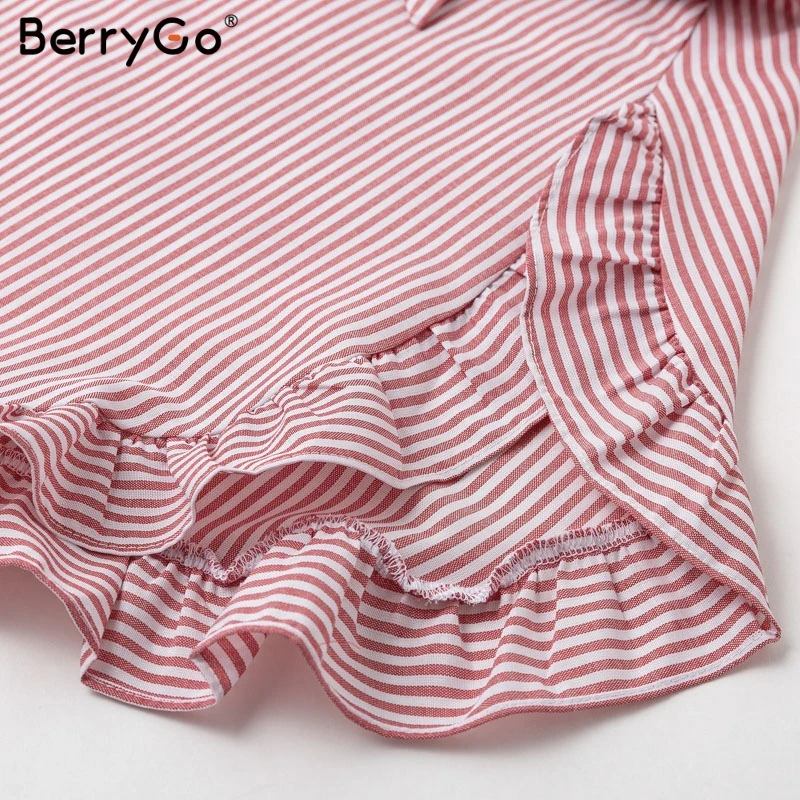 Женское платье в полоску BerryGo винтажное Хлопковое с длинным рукавом и v образным