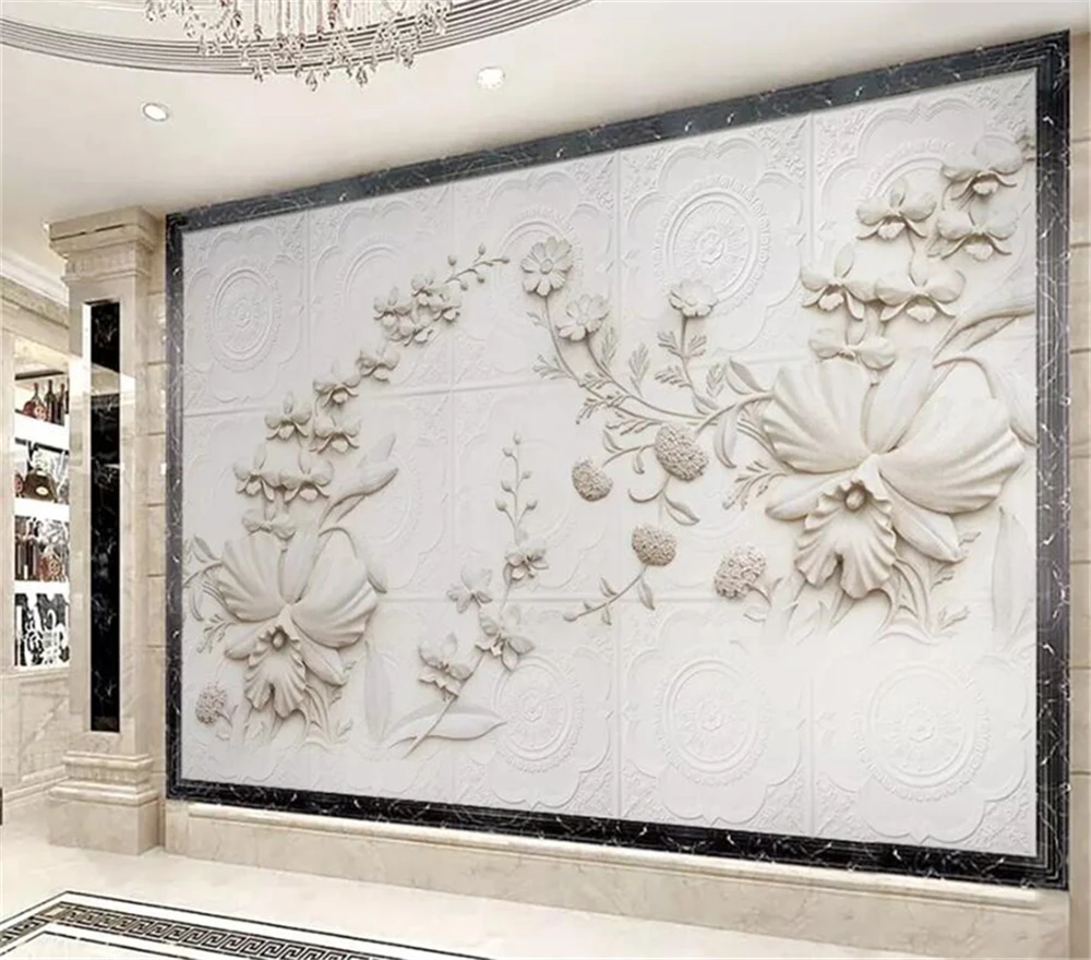 

Decorative wallpaper 3D relief orchid background wall painting