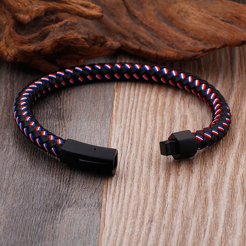 Geoaray Men's Tough Lattice Leather Bracelet Cool Charm Bracelets&ampBangle Stainless Steel Clasp Fashion Personalised Jewelry |