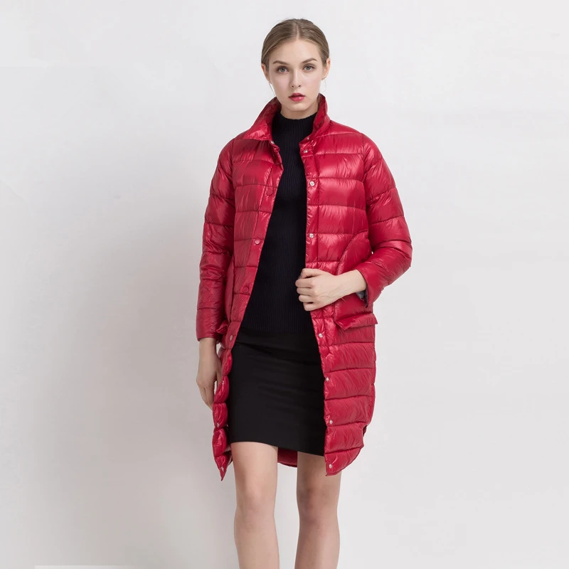 Женский длинный пуховик на 90% белом утином пуху теплая парка повседневное пальто