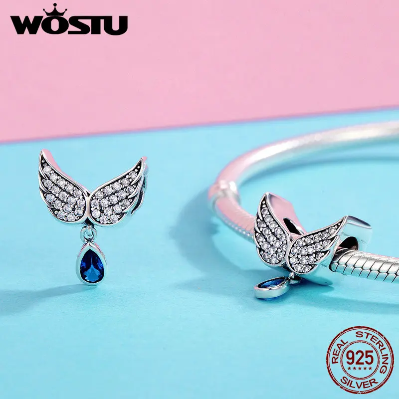 WOSTU хит продаж Настоящее серебро 925 пробы крылья ангела кулон с перьями шарм