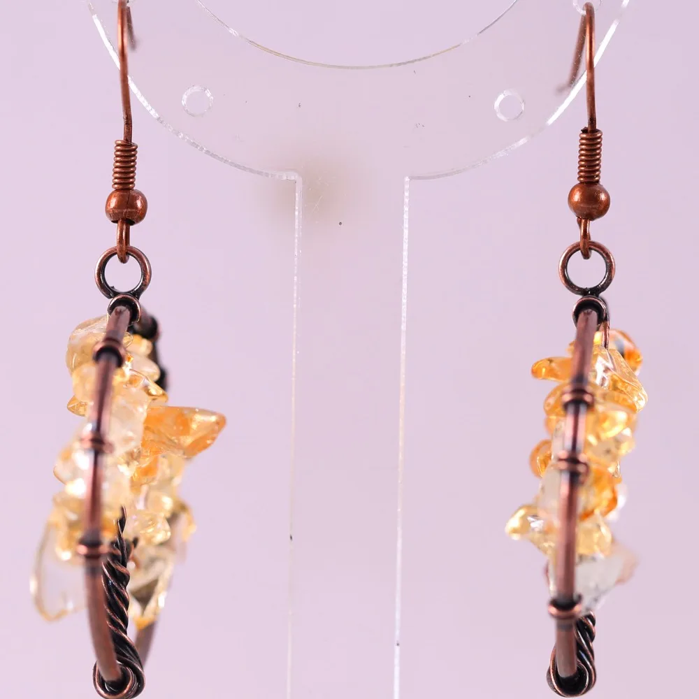 Free Shipping Tree of life - Natural Stone Beads Crystal Copper Wire Wrap Round Earrings 1Pair U402 | Украшения и аксессуары