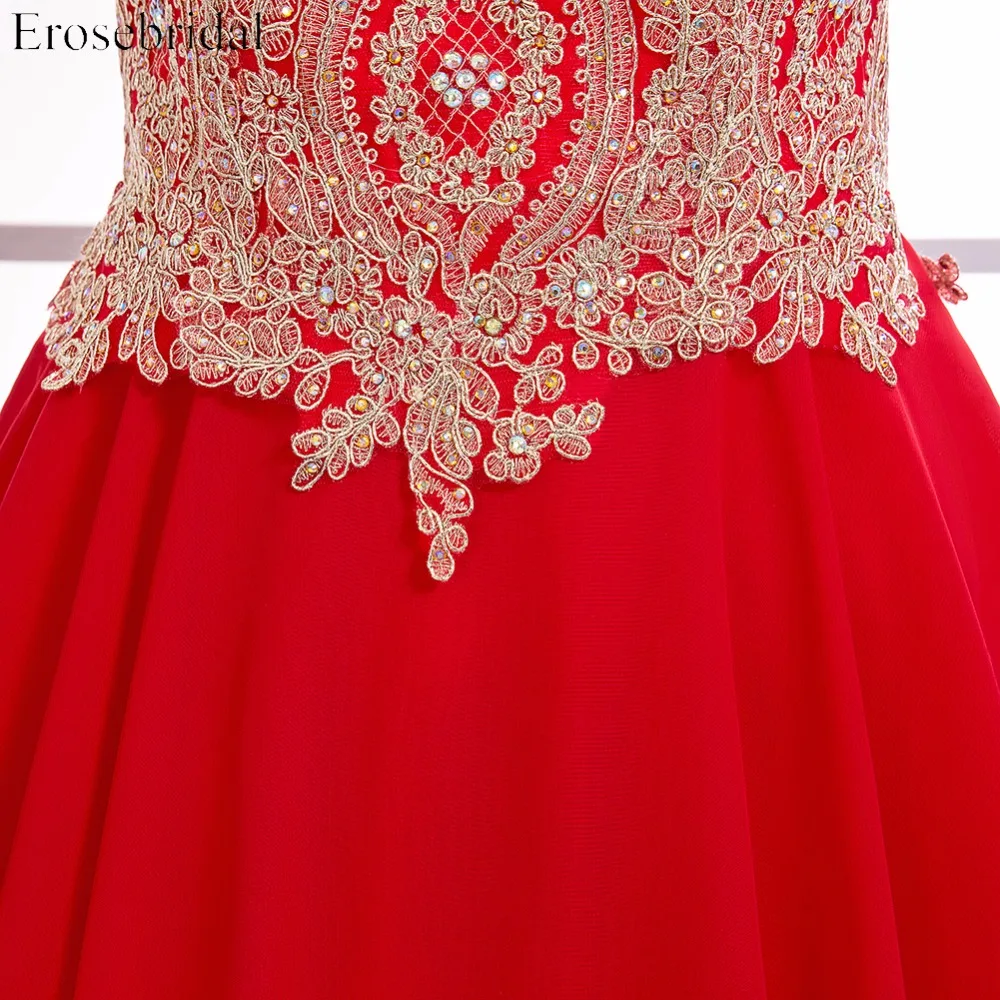 Платье для выпускного бала красное шифоновое с золотой аппликацией|prom dresses|short prom