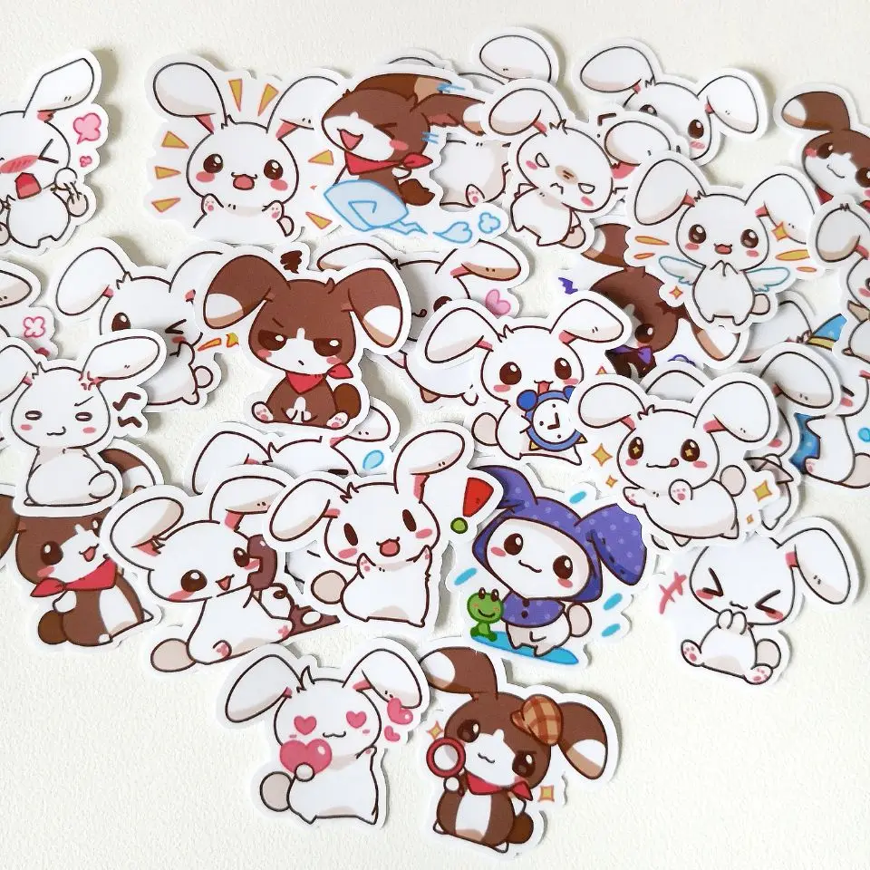 

20/40pcs Cute Funny Long Ear Bunny Cartoon Sticker Notebook Scooter Wall DIY Mobile Phone Waterproof Sticker