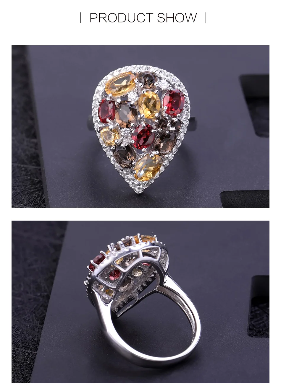 GEM'S балет роскошный 925 пробы Серебряный набор украшений для женщин натуральный дымчатый кварц цитрин висячие серьги набор колец хорошее ювелирное изделие
