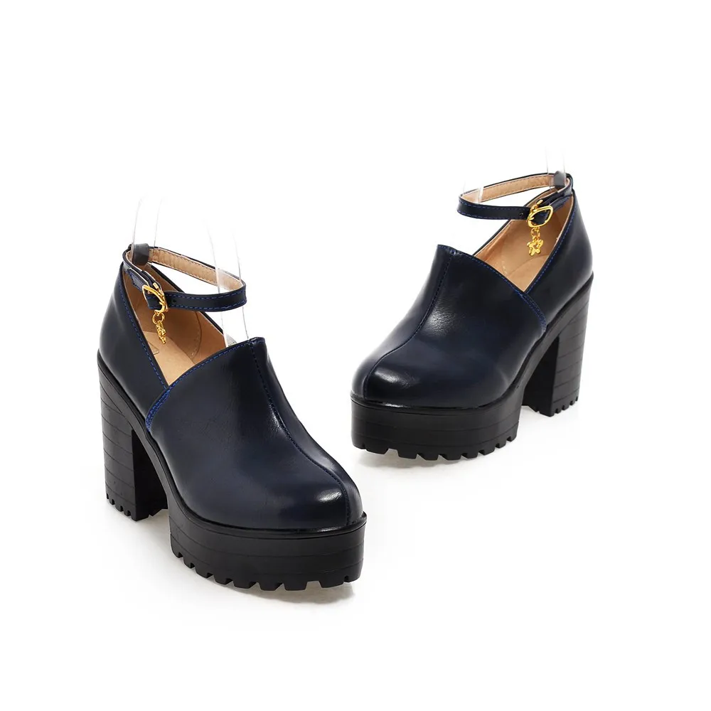 Женские туфли лодочки на платформе с круглым носком высоком каблуке|women high heel