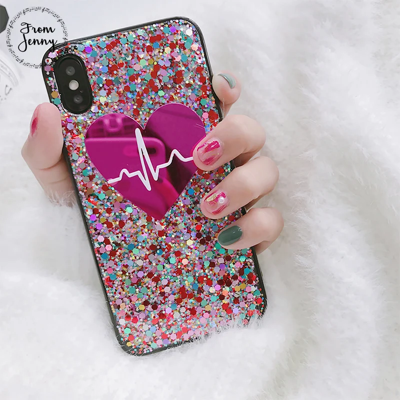 From Jenny Crystal Love Heart Phone Case for iphone 7 7plus 6 6s 6plus 6splus 8 8plus X Rosepink glitter Soft back cover |