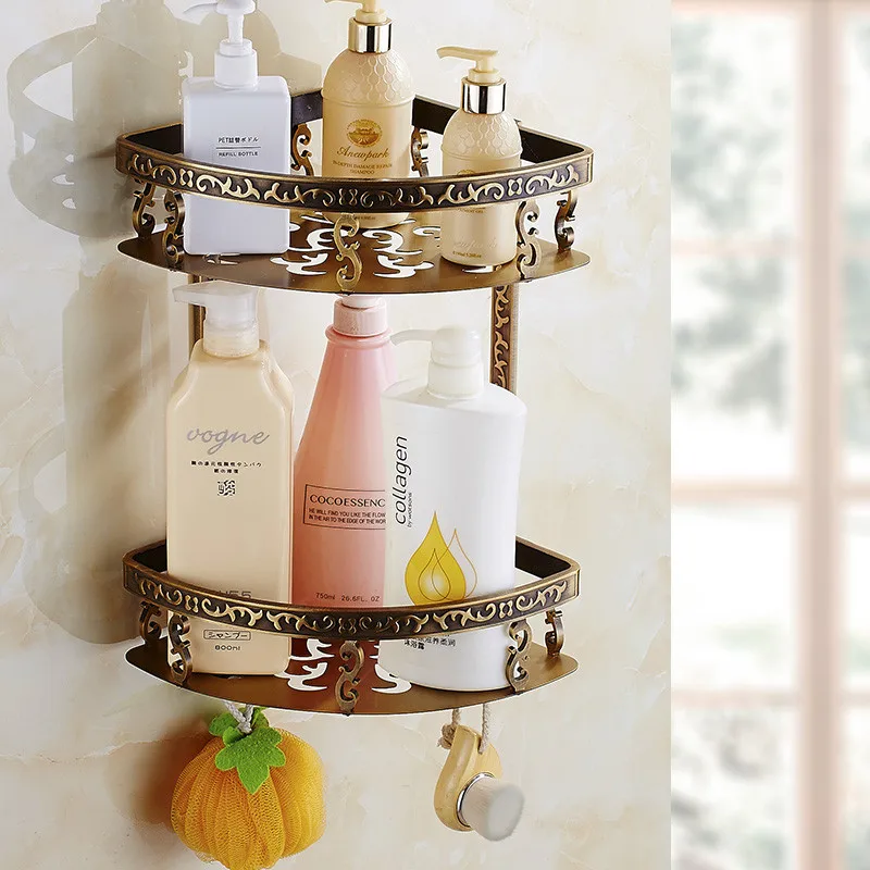 Bathroom shelf Набор аксессуаров для ванной комнаты, вешалка для полотенец, угловая полка, держатель для салфеток, держатель для туалетной щетки, набор аксессуаров для ванной комнаты, античный резной алюминиевый - Цвет: Bathroom shelf