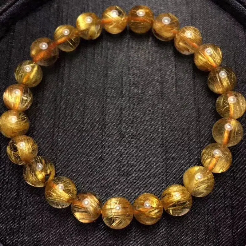 8 мм натуральный золотой Rutilated Кварц титана стрейч хрустальные бусины браслет |