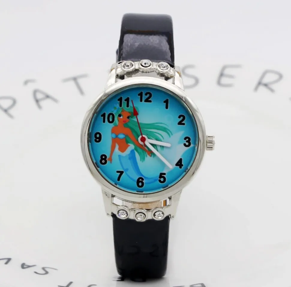 Горячая Распродажа милые женские часы Русалочки для детей кожаные Наручные
