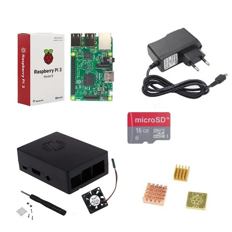 Raspberry Pi 3 Model B + стартовый комплект чехол карта 16 ГБ адаптер питания 5 в 2 А радиатор