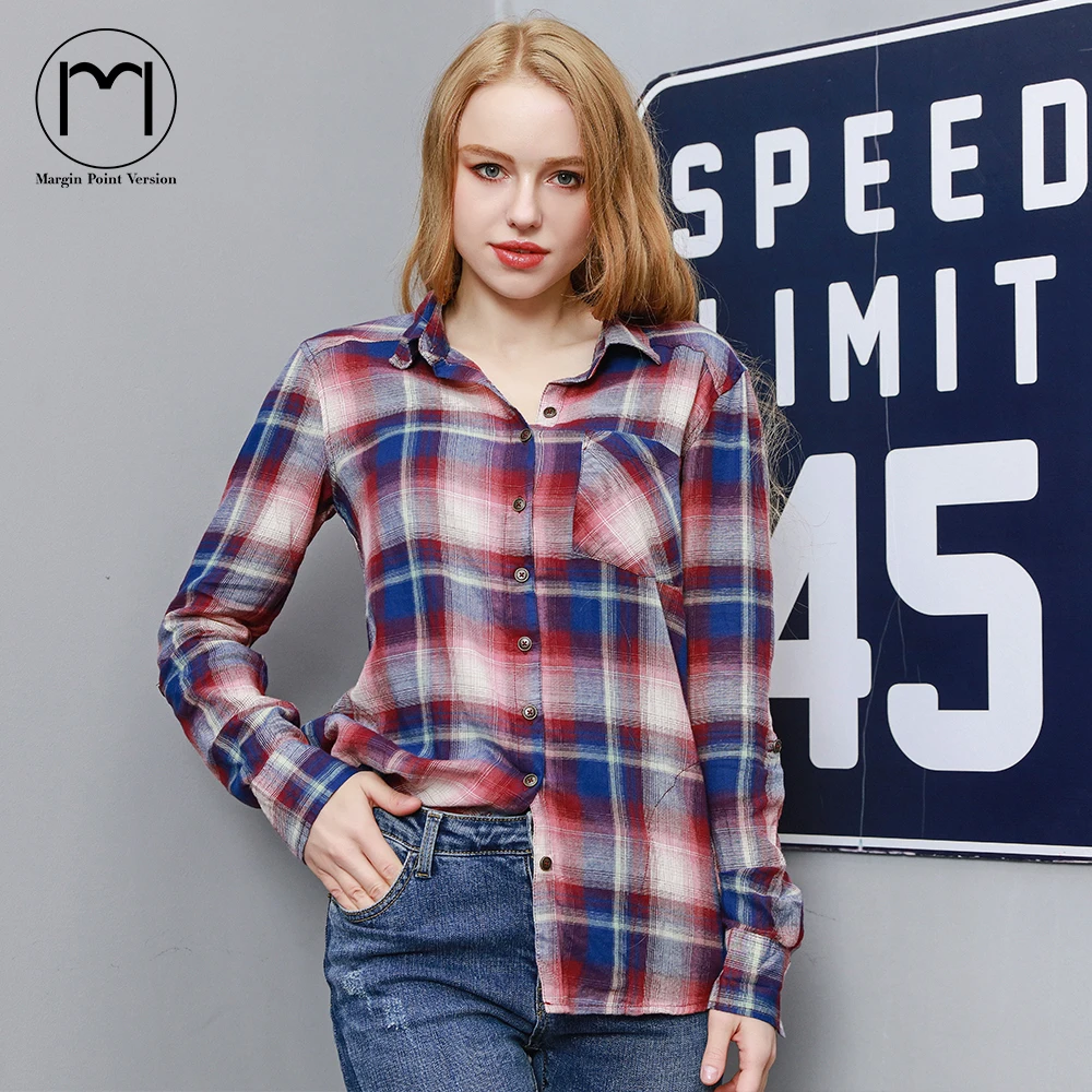 5 color Long Sleeve Womens Cotton Plaid and stripe Shirt Turn Down Collar Blusas Feminino Ladies Blouses Tops Fashion |