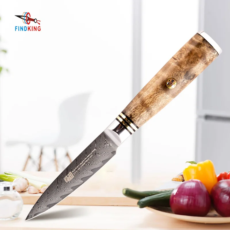 FINDKING AUS-10 Дамасская сталь стрелы узор Sapele деревянной ручкой дамасский нож 3,5 дюймов нож для очистки овощей 67 слоев ножи для фруктов