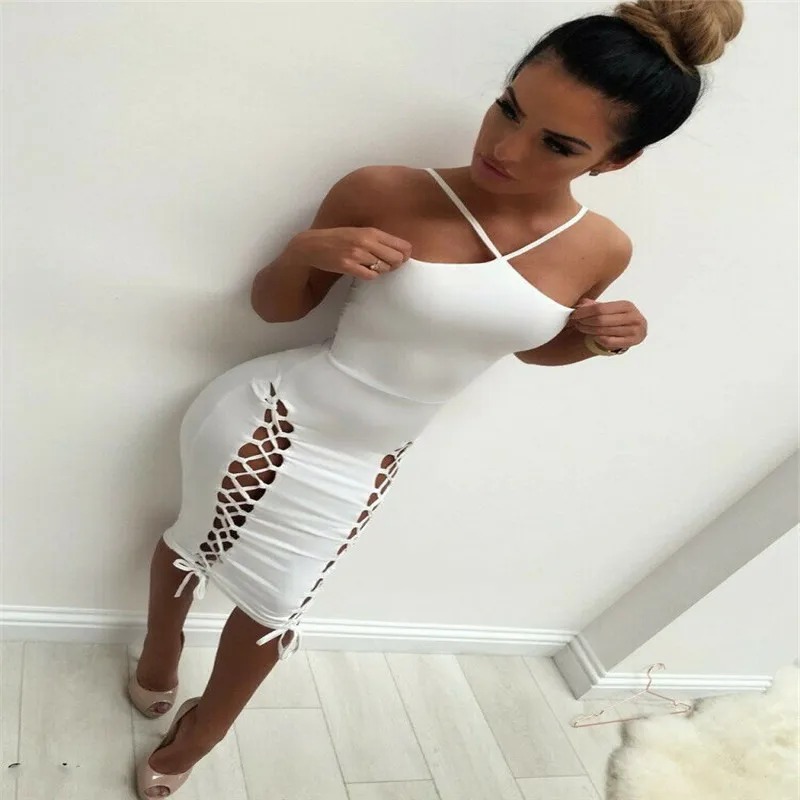 2019 летние модные женские туфли сладкий Blackless Bodycon женское платье миди однотонные