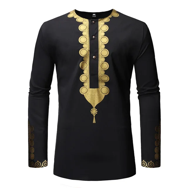 

Men's White Black Traditional Print Designer Cotton Top Shirts Dashiki African Clothing Male Long Sleeve Africa Camisa 2021 New