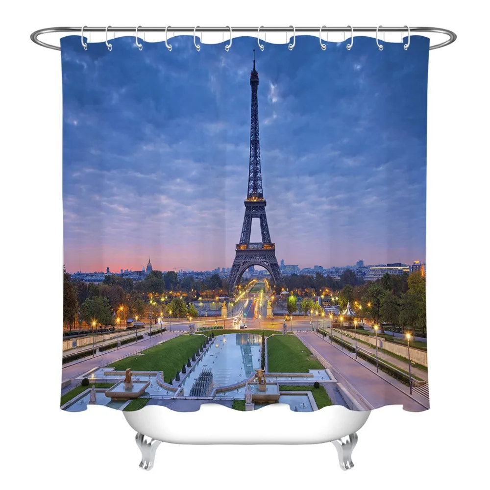 Синяя душевая занавеска LB Paris at Sunrise с башней архитектура набор ковриков