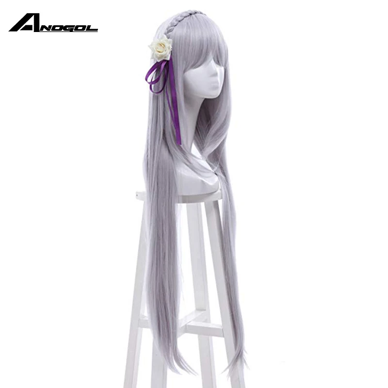 Anogol Emilia Re Zero Kara Hajimeru Isekai Seikatsu Серебряный серый длинный прямой синтетический парик