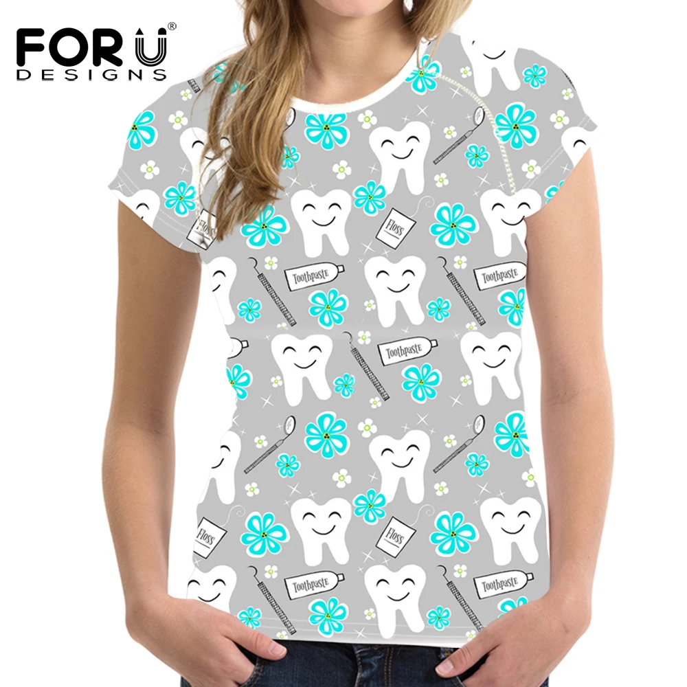 FORUDESIGNS/футболка высокого качества для женщин милый мультфильм стоматолога печати рубашка Женская Новинка Эластичный Топ футболки одежда Haut Femme