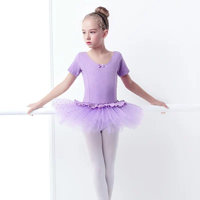 short sleeve Малыш девочки балетные костюмы платье для танцев розовый Принцесса Балетная пачка сценическое представление обучение танцевальная одежда для детей - Цвет: short sleeve
