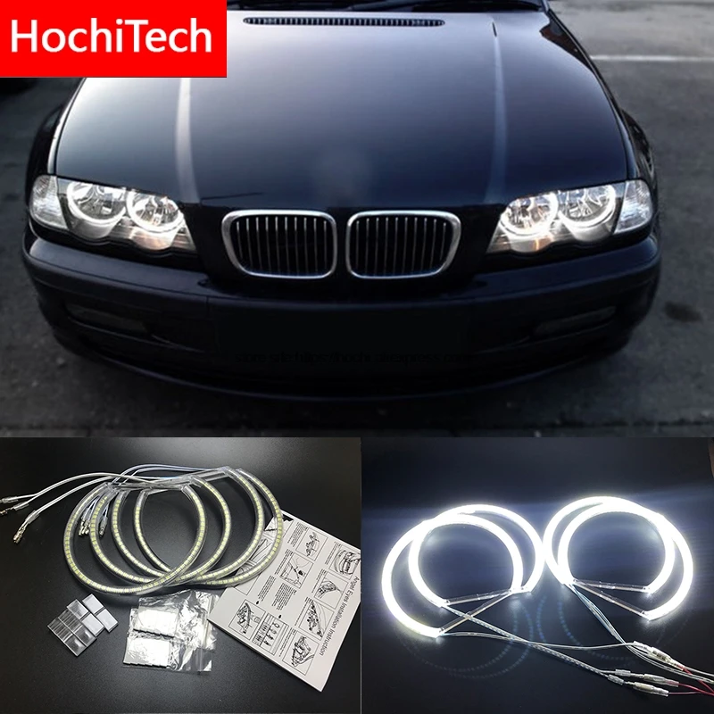 HochiTech для BMW E46 НЕ ПРОЕКТ Купе Седан ультра яркий SMD белый светодиодный ангельские глазки 2600LM halo кольцевой комплект дневной свет 131 мм + 146 мм - изображение