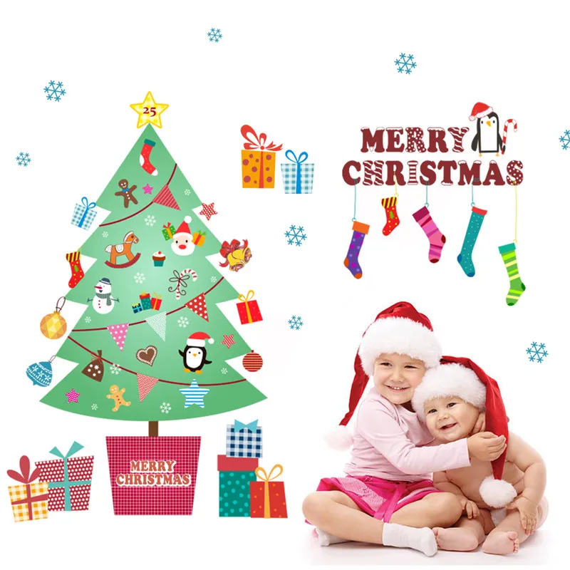 Merry Christmas Tree носки со снеговиком подарок на стену наклейки окно украшение для