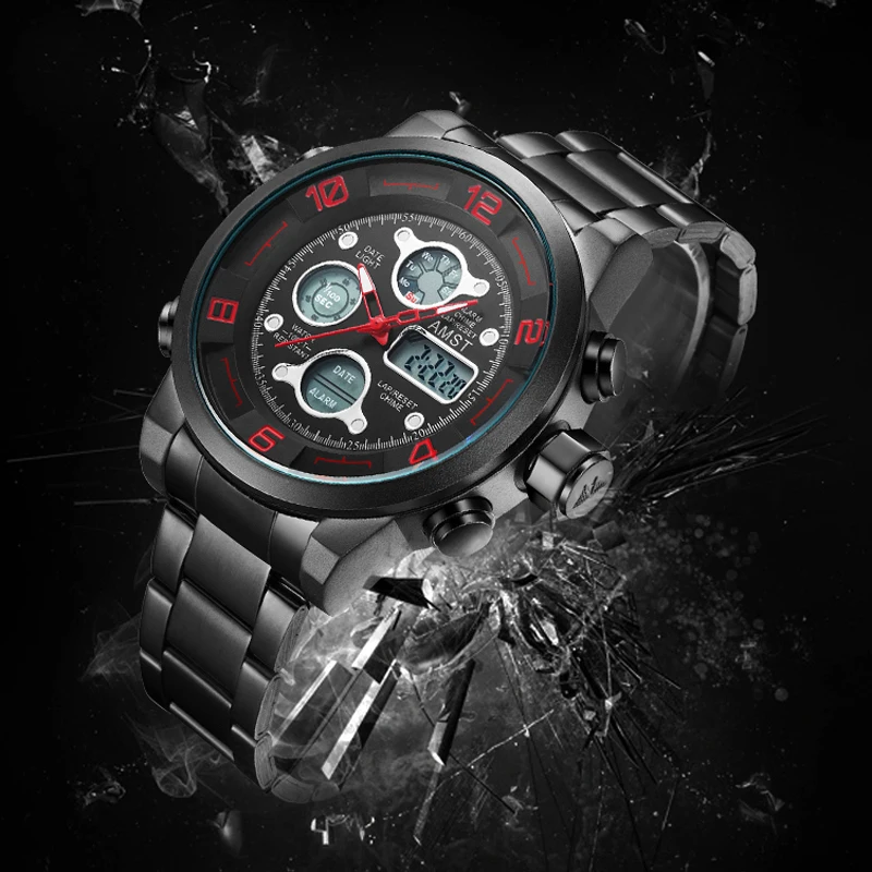 AMST новые мужские модные спортивные часы водонепроницаемые кварцевые из