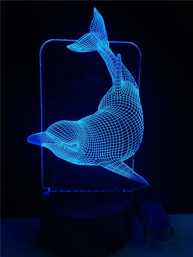 3d лампа в виде животного Дельфина светодиодная RGB USB ночсветильник многоцветный