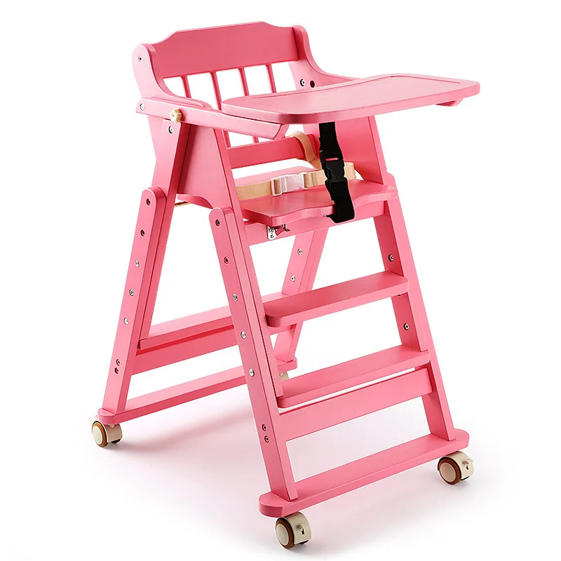 upgrade pink Складной портативный детский стульчик для кормления для девочек и мальчиков, Многофункциональный Детский Стульчик для кормления из твердой древесины, подходит От 6 месяцев до 6 лет - Цвет: upgrade pink