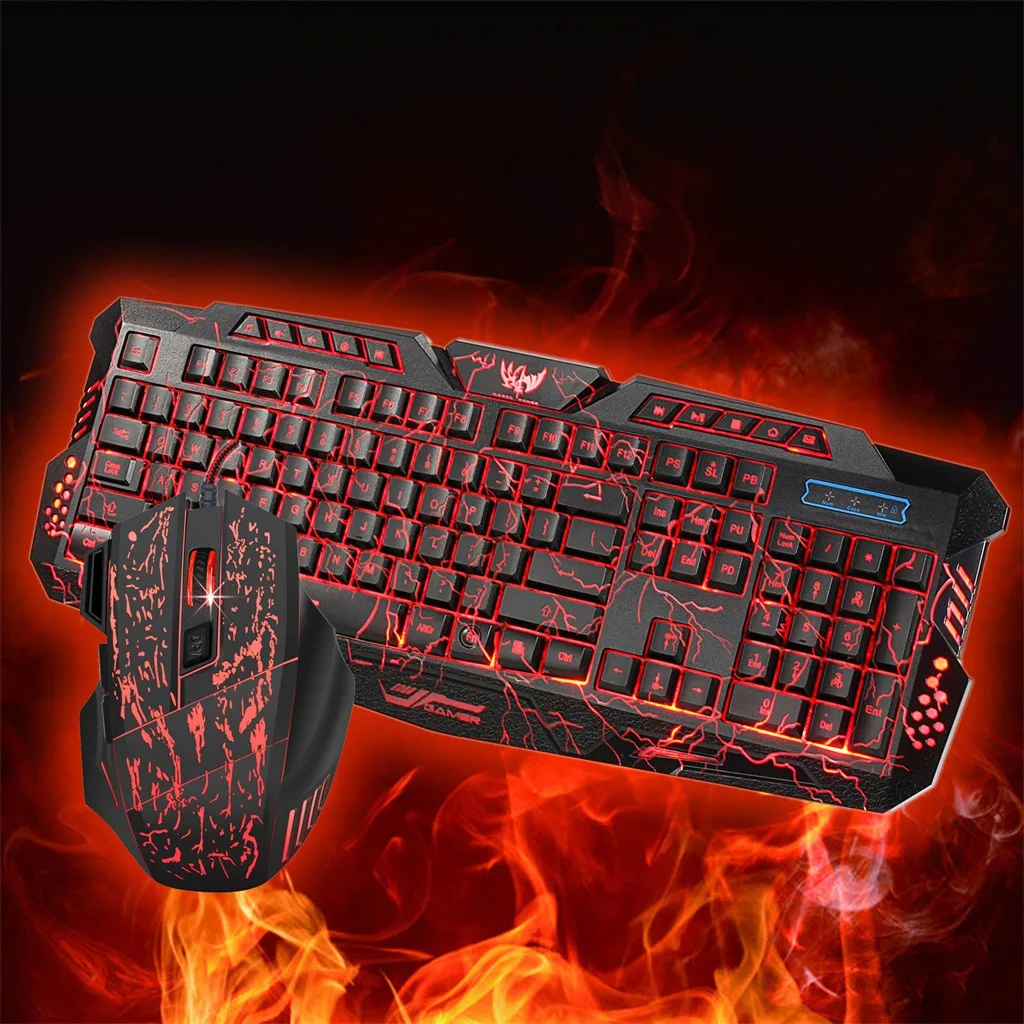 VOBERRY, клавиатура, мышь, комбинированная, цветная, игровая, со светодиодной подсветкой, эргономичный дизайн, прочный, USB 2,0, проводная клавиатура+ мышь, наборы