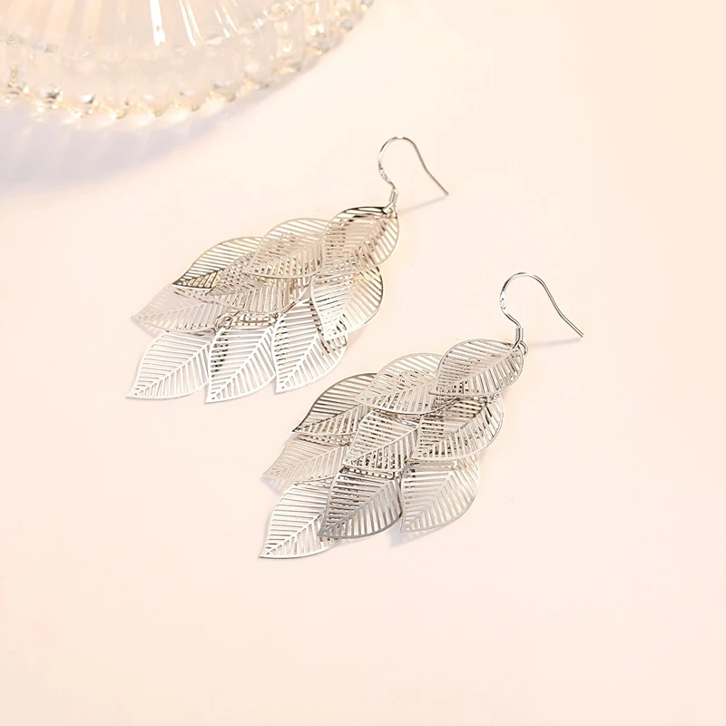 Fashion Multi Layer Maple Leaf Drop Earrings 925 Sterling Silver For Women Long Leaves Dangling Bijoux | Украшения и аксессуары
