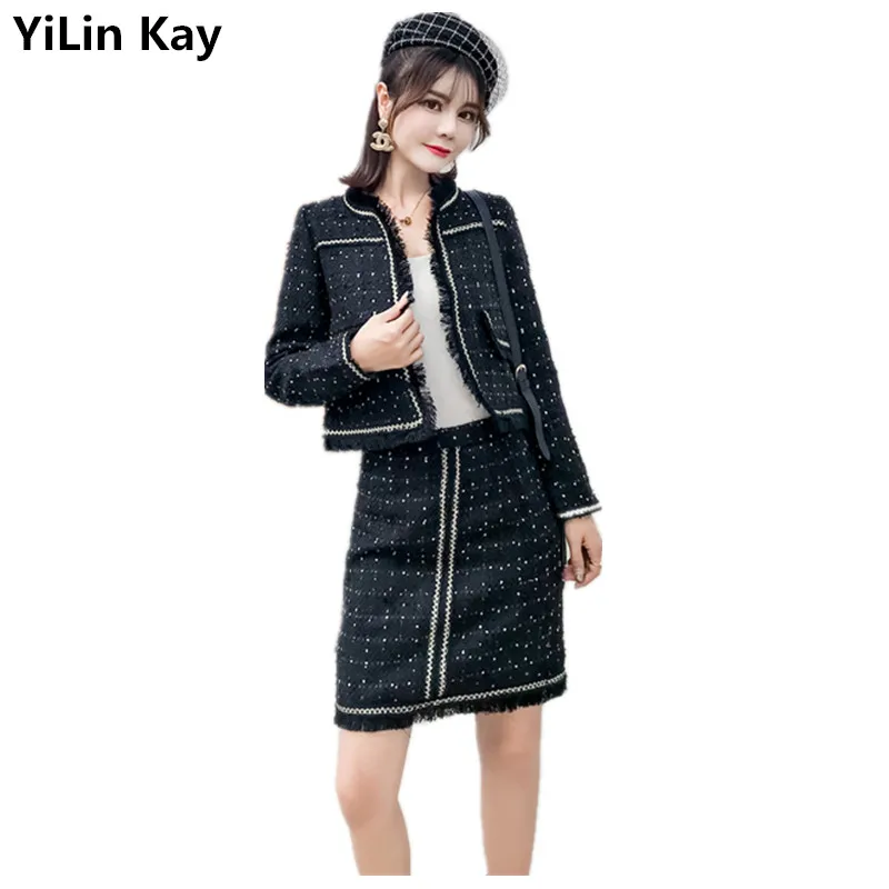 Женский твидовый костюм YiLin Kay комплект из двух предметов куртка с длинным