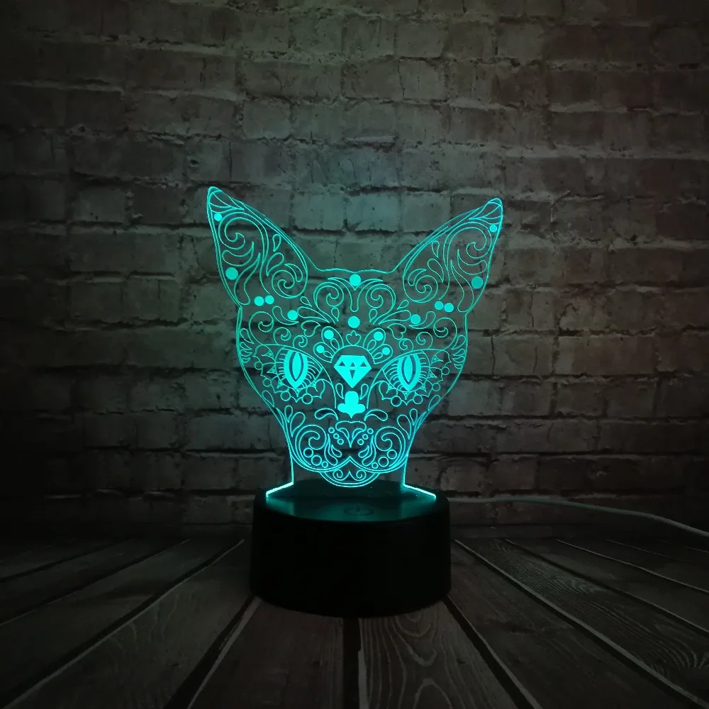 Новая таинственная голова кота оленя 3D USB RC лампа 7 видов цветов Изменение иллюзии