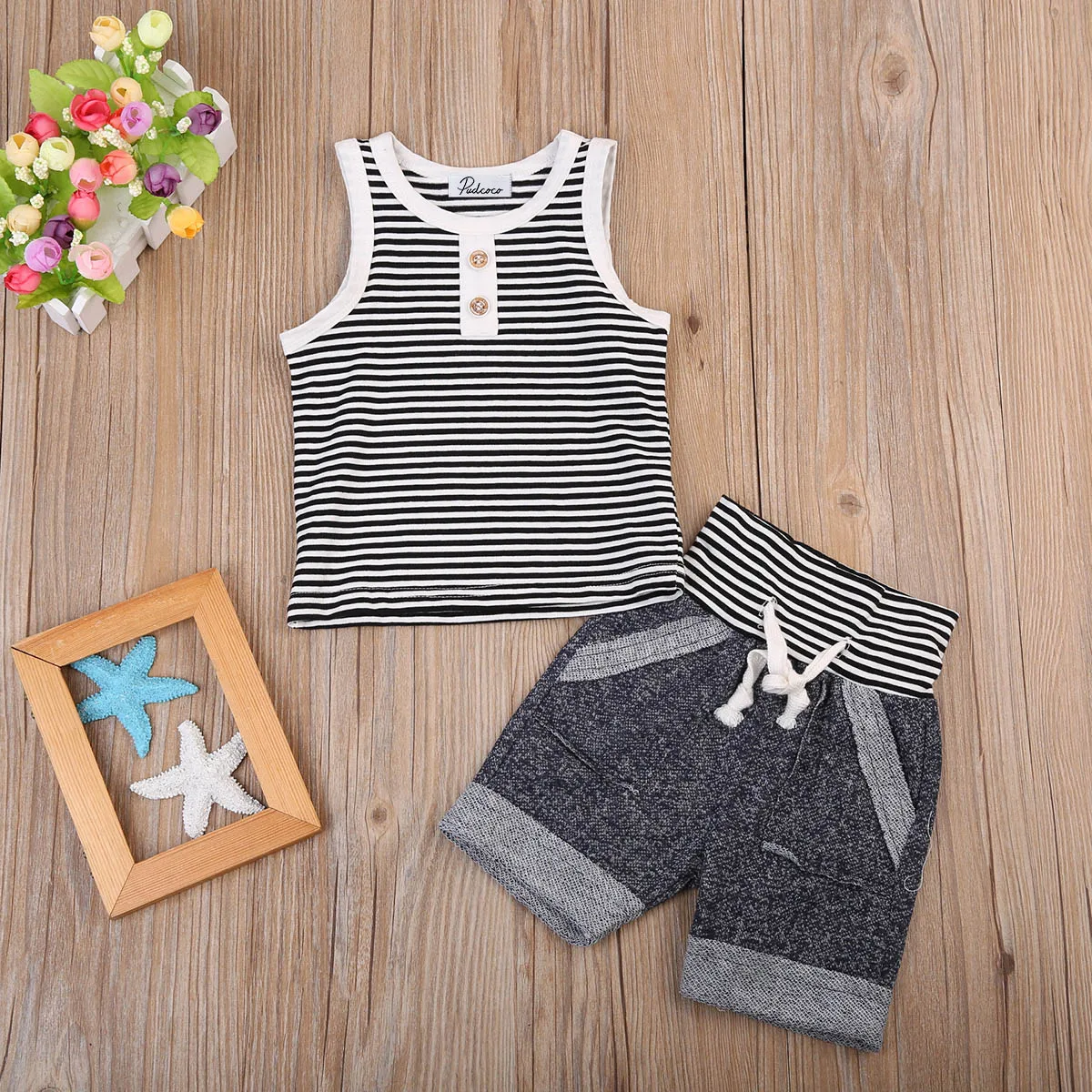 2Pcs Striped Kids Boys Strap Cotton Clothes Newborn Toddler T Shirt Tee Top+Pants Outfits US | Детская одежда и обувь