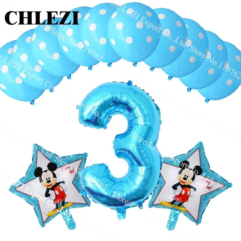 CHLEZI С днем рождения! Ребенок 3 года Минни тема Микки вечерние декоративные фольгированные шары Dot латексные шары Детские игрушки baby shower 13 шт./лот - Цвет: CHLEZI
