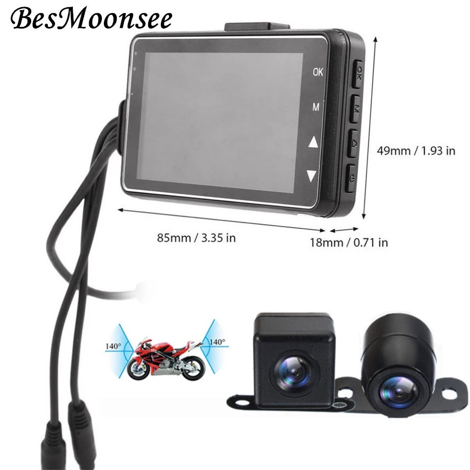 BesMoonsee 3 0 &quotLCD видеорегистратор для мотоцикла мото двойной объектив 130 градусов