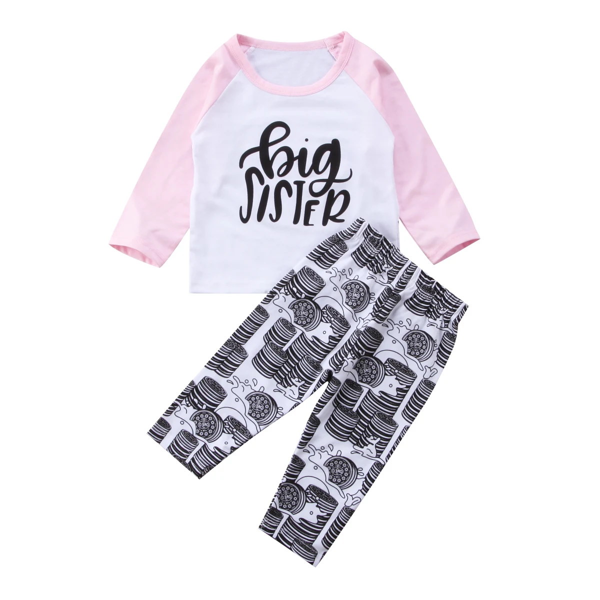 2018 Toddler Baby Girls Long Sleeve Big Sister Pink T-shirt + Pants Leggings Outfits 2PCS Clothes Set | Детская одежда и обувь
