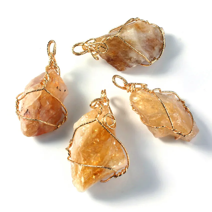

100-Unique 1 Pcs Rose Gold Color Wire Wrap Irregular Shape Citrines Crystal Pendant Personalized Jewelry