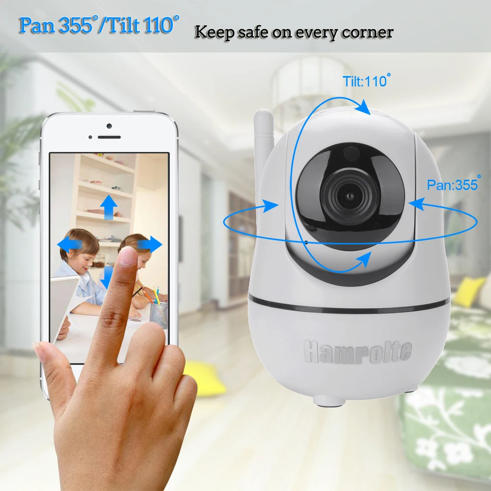 Wi Fi камера Hamrolte HD 720P мини ip Pan/Tilt с ночным видением двусторонняя аудиосвязь