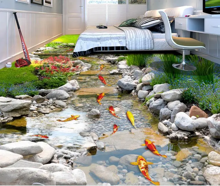 Пользовательский 3d пол ПВХ Парк река вода виниловые обои с изображением