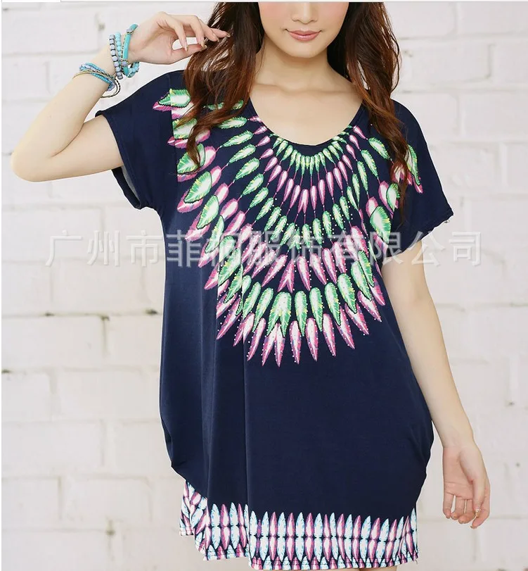 2013 New Arrival Women's Fall oversized national wind feather printed stretch cotton dress Crystal Hemp | Женская одежда