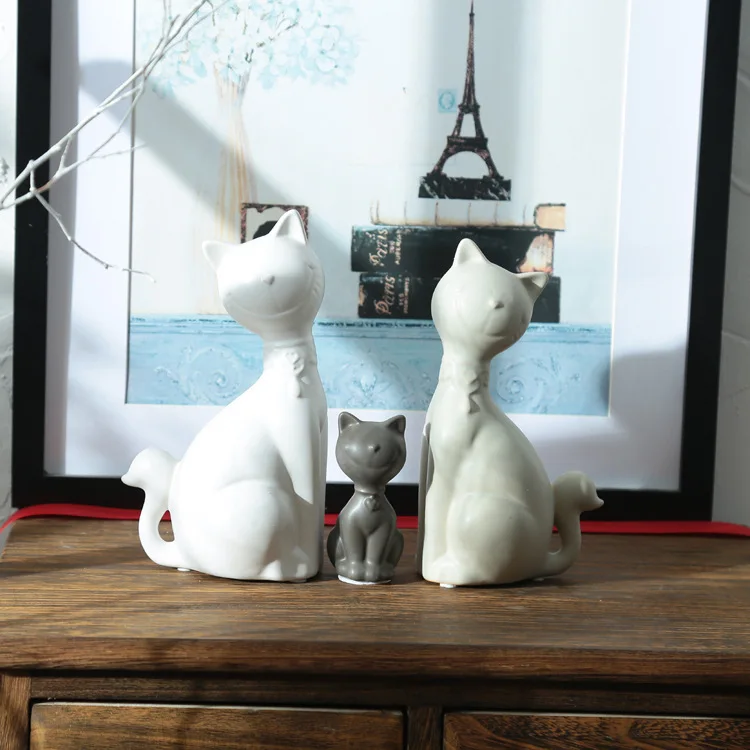 

Creative Gifts Nordic Style Living Room Desktop Home Decorations Crafts ceramics Cat happy family fairy garden lucky fengshui