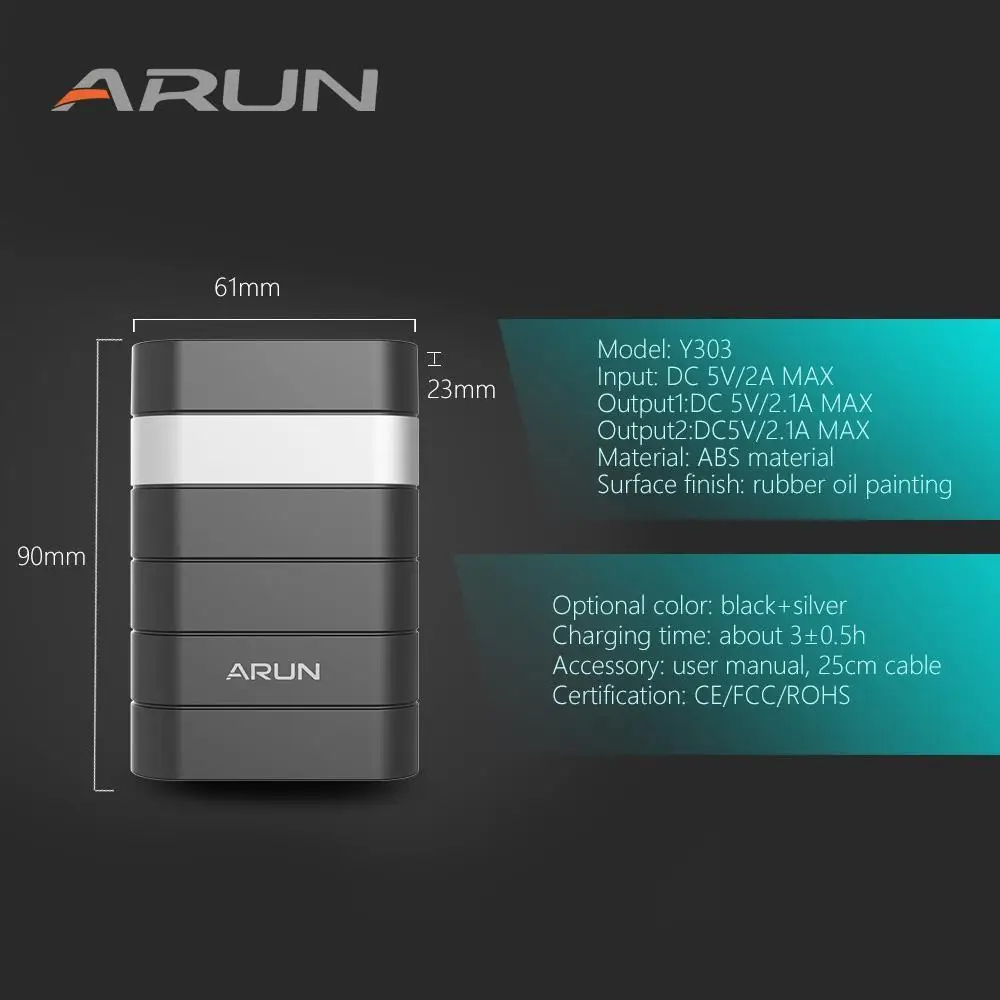 ARUN 7500 мАч Внешний аккумулятор внешний повербанк 2 USB портативное зарядное