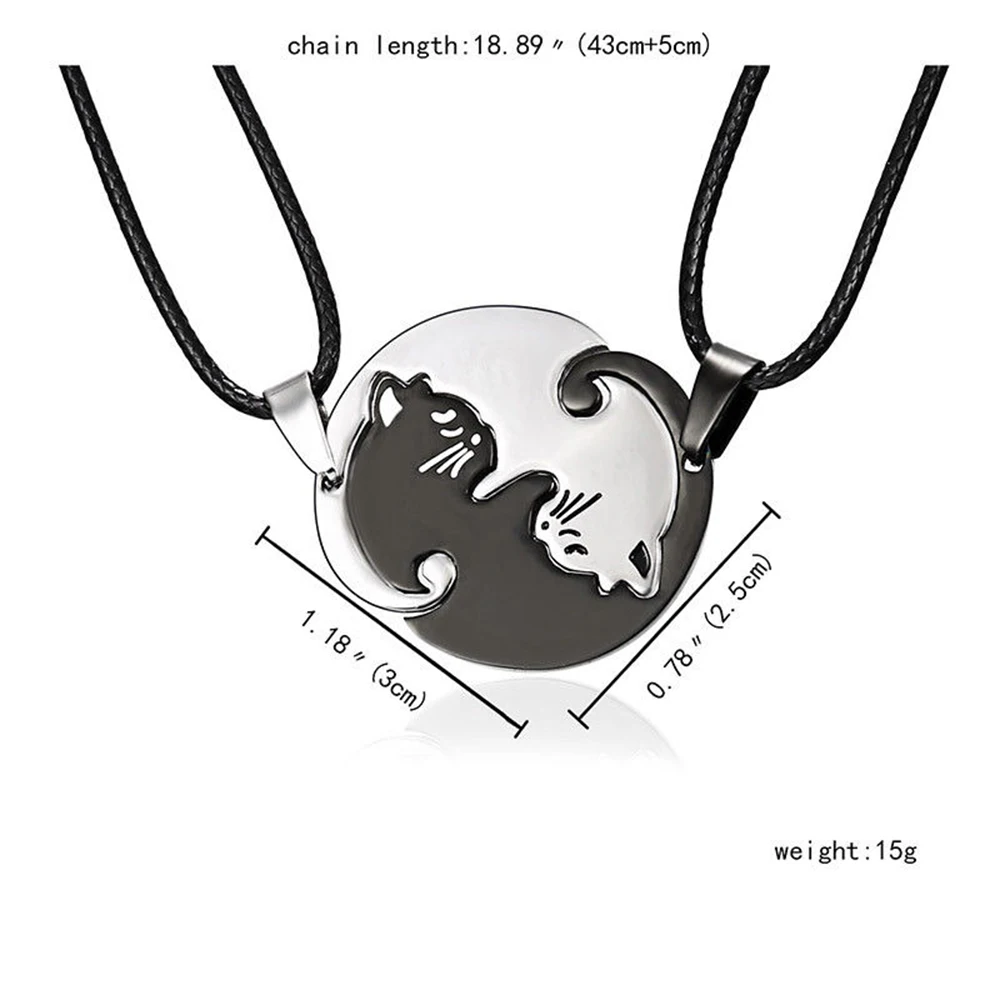 Cute Cat Embrace Chain Pendant Jewelry Romantive Couple Lovers Stitching Necklace for Women Men | Украшения и аксессуары
