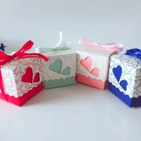 50pcs hollow out love heart bowknot pattern candy box baby shower gift box chocolate box for wedding party souvenir supplies