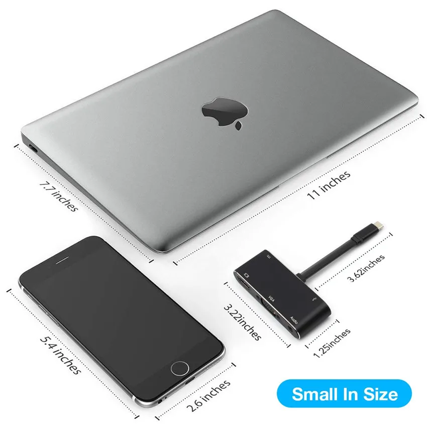Usb концентратор для HDMI 4K адаптер VGA USB3.0 5 в 1 конвертер USB Type C с разъемом 3 мм быстрой