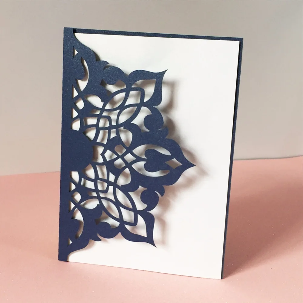 

50pcs/lot Hollow Creative Folded Unique Party Wedding Invitation Card Event & Party Decoration with Laser Cut Gold Pearl Paper